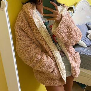 Light Pink/White Reversible Oversized Wool Coat